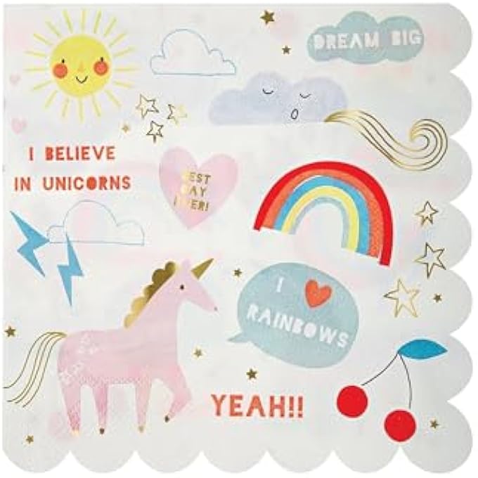 RAINBOW AND UNICORN NAPKIN 16-PIECES, LARGE - Image 1